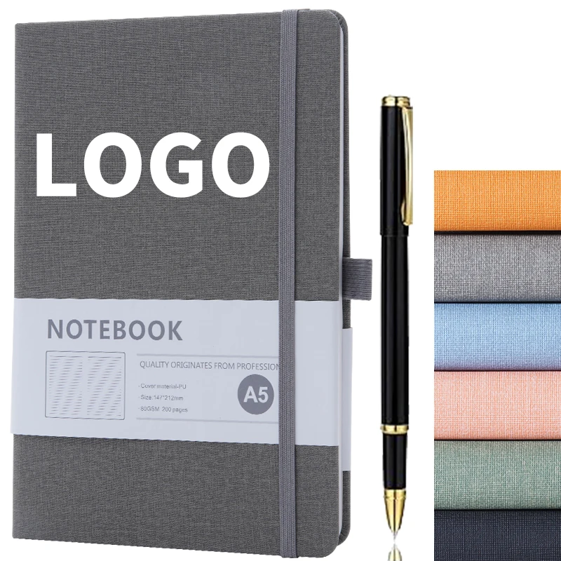 Customized Promotion Fabric Flax Linen Custom Logo Diary Journal Planner Weekly Daily Cheap a5 notebook with Pen Holder