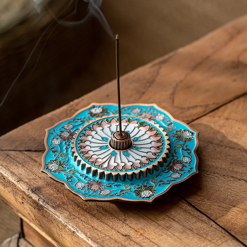 Retro enamel color room incense stick temple agarwood tray creative incense holder zinc alloy aromatherapy tower line incense in