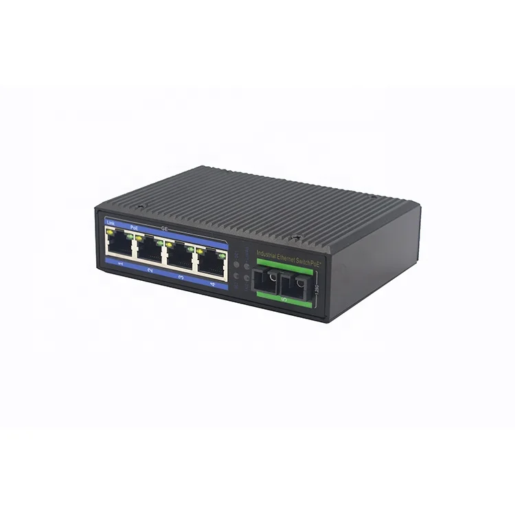 OEM factory IP40 dual power неуправляемый 4 порта 100/1000Base-T PoE с SFP волоконным медиа-преобразователем