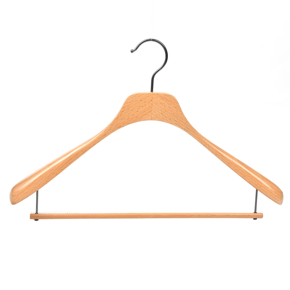 Custom logo branded clothes hanger hotel closet deluxe beech wooden coat hangers for display