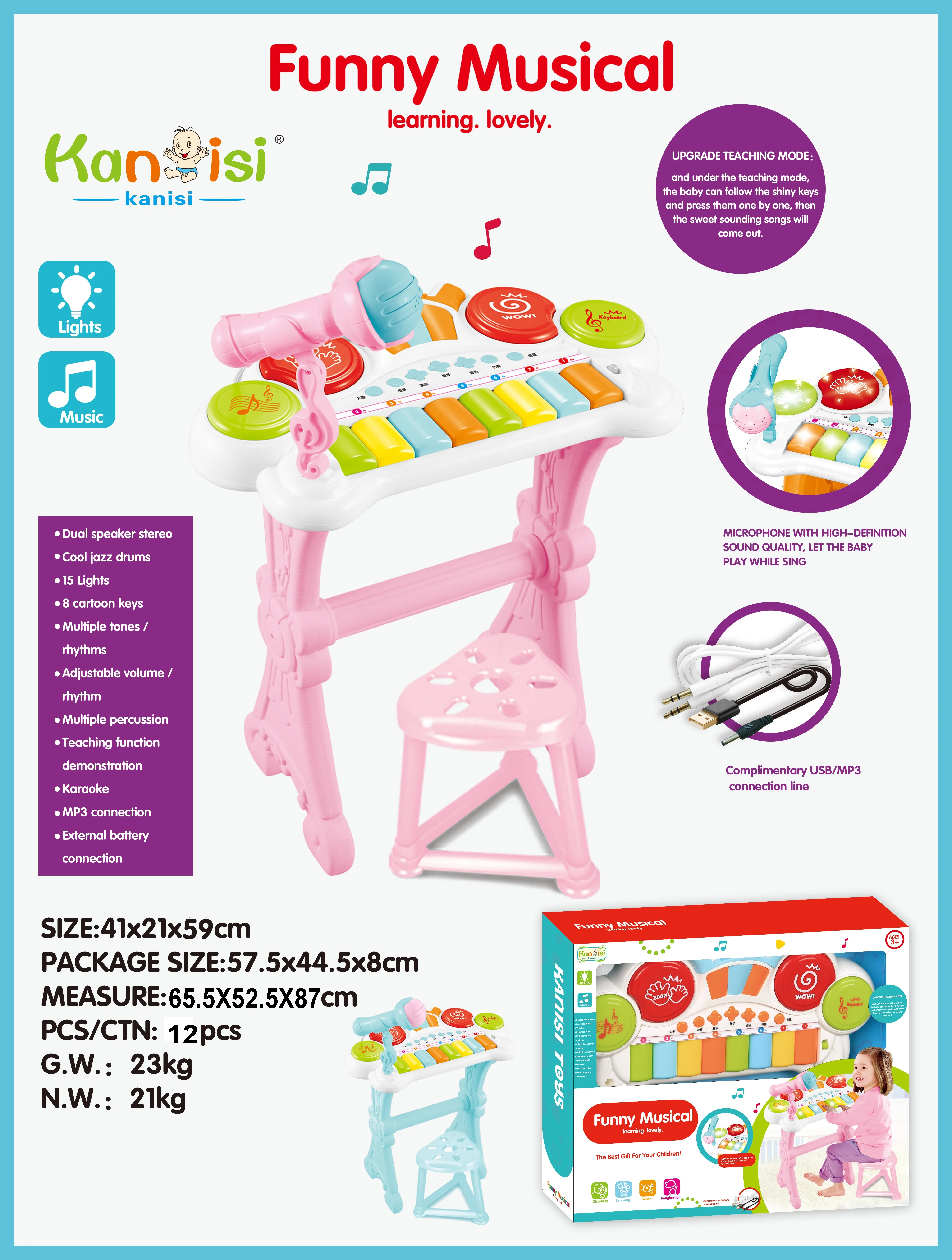 ITTL Tamburitza electronic musical piano toy 24 Keys and Chair for kids learning music educational toy