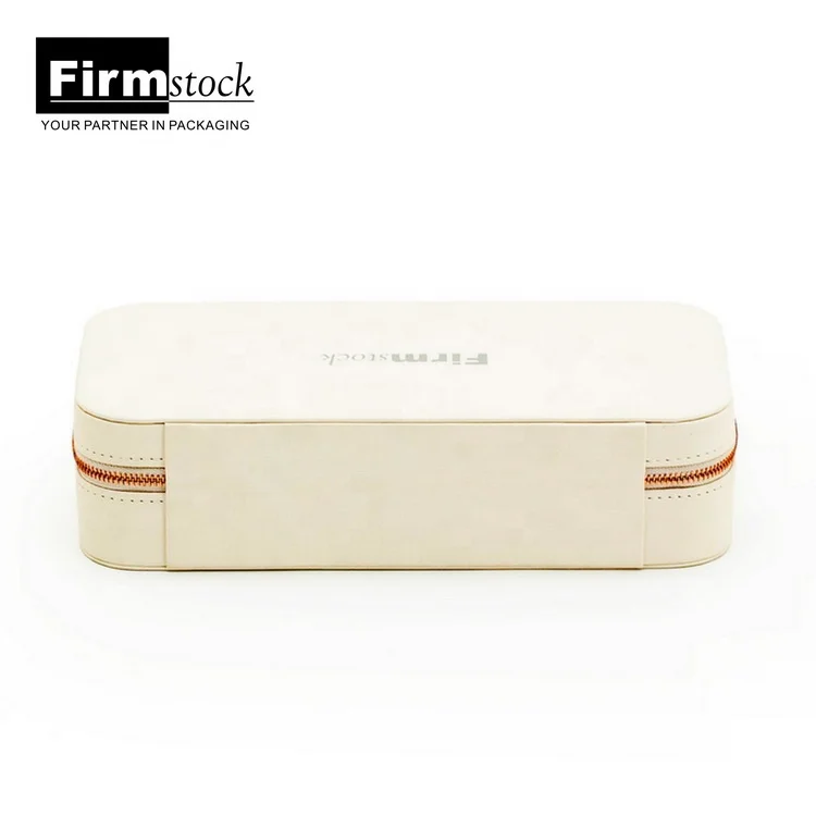 Custom white storage Leather Small zipper jewellery Boxes luxury Portable ring Travel Jewelry box Organizer
