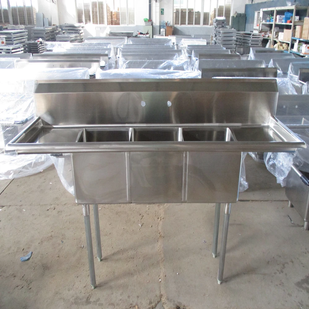 Three Tubs stainless steel Sink NSF Stainless Steel sink compartment sink with double Drainboard for commercial kitchen