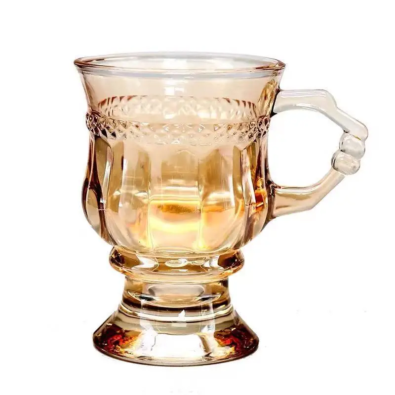 Aeofa vintage amber goblet glass cup retro tea cup champagne goblets dessert coffee cup with handle
