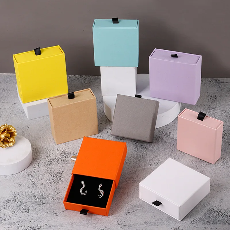 New Logo Custom Cardboard Gift Jewelry Packaging Boxes  Ring Bracelet Necklace Slide Drawer Box For Jewelry Packing