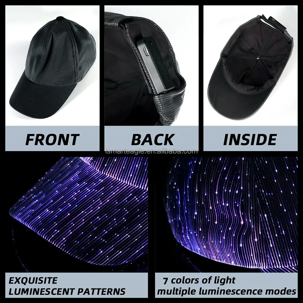 Custom Festival Rave Party Fiber Optic Luminous Glow In the Dark Light Up Glowing LED Hat