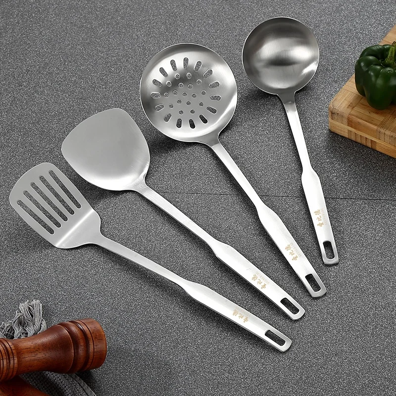 
serving spoons stainless steel big Stainless steel kitchenware Hot selling 4-piece set of large slotted scoop Upset three mile 