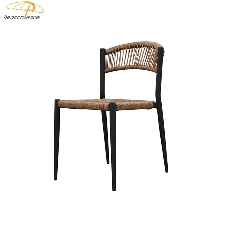 Luxury rattan weaving chair metal frame aluminum alloy dinning chair for hotel interior and exterior