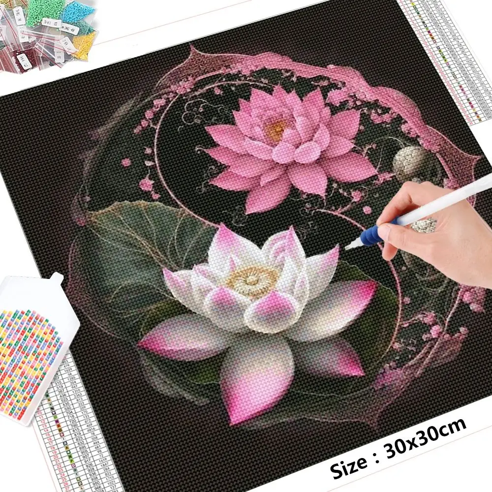 Full Drills 30x30cm Mosaic Embroidery Lotus Handicrafts Tai Chi Diamond Painting 5d Floral Home Decor Flower Drawing Gift