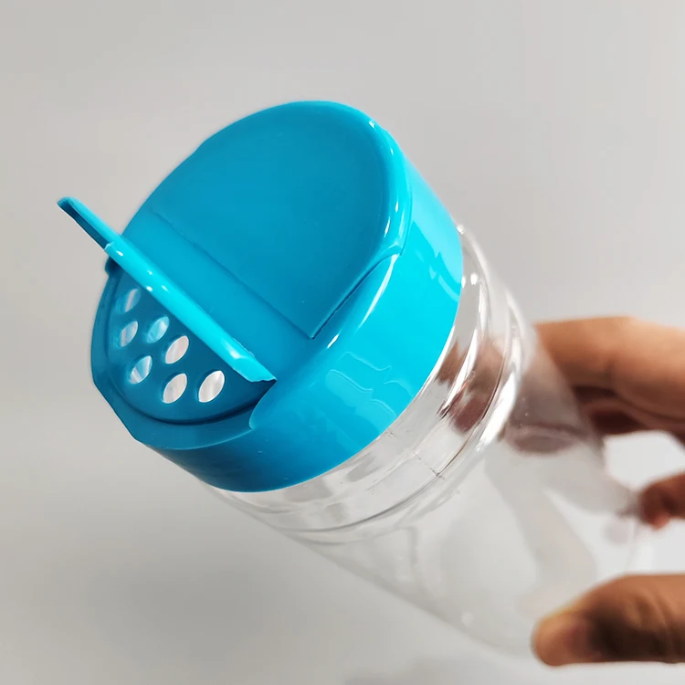 Wholesale Price Empty Plastic Bulk Spice Jar Packaging PET Clear Bottles With Blue Lids