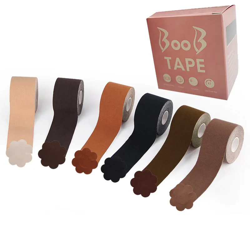 Fashion Strapless Backless High Quality Sports  Adhesive Invisible Roll 5cm Boob Tape boob tape plus silicone pads