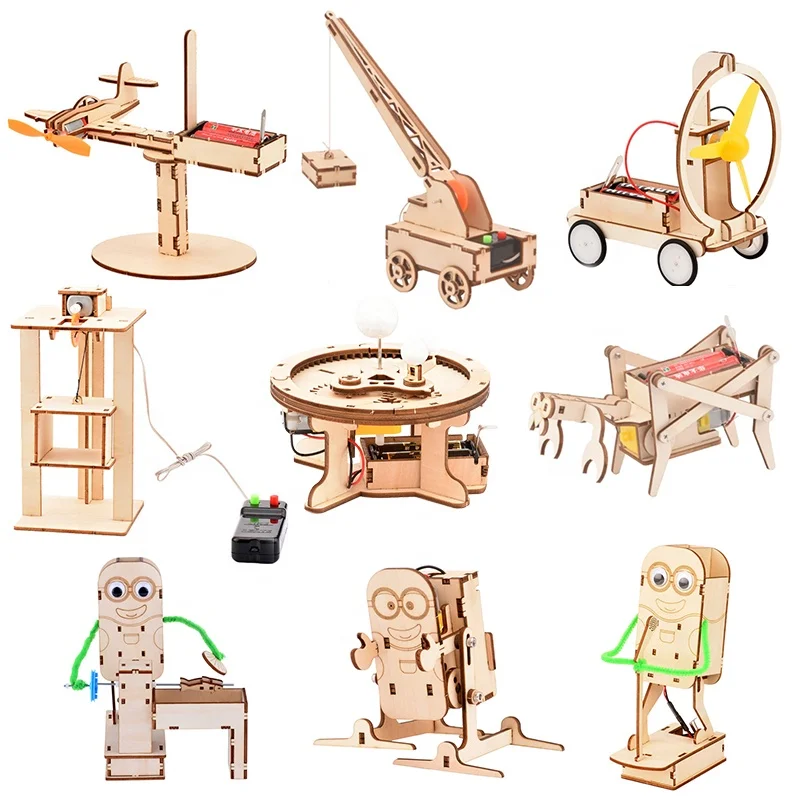 Diy 3D STEM Wooden science kit  Assembly  Creation battery  powered STEM toys