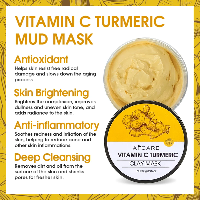 Cosmetic Volcanic Mud Mask Cruelty-free Deep Cleaning Anti-acne and Kaolin Turmeric Clay Face Mask for Women With Sensitive Skin