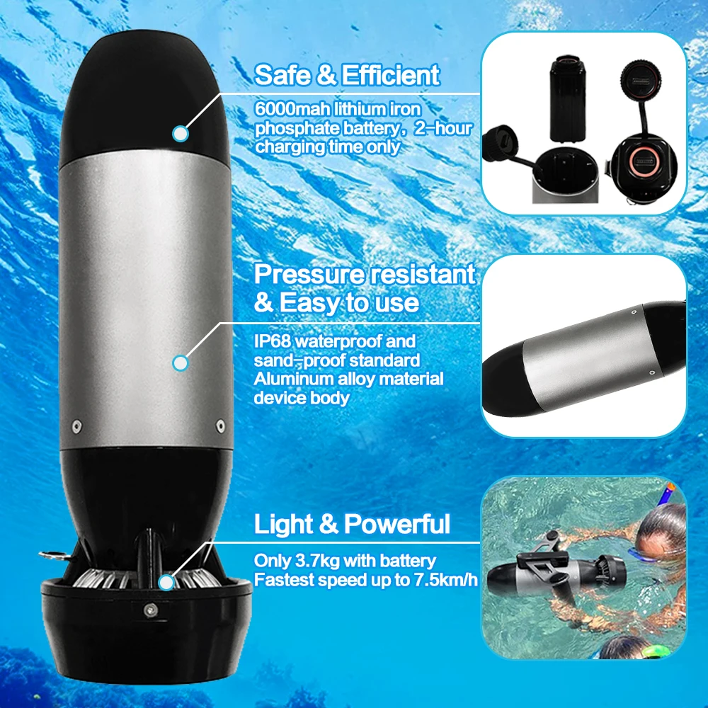 Dual-Use Underwater Scooter Sea Scooter Rechargeable Battery Scooter for SUP Diving Kayak