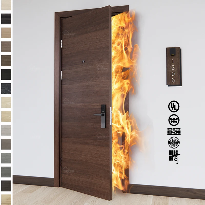 China top quality commercial hotel doors fire and soundproof hotel bedroom doors swing hinged fire rated wooden door for hotel