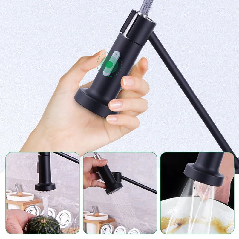 Hot Cold Pull Out Kitchen Faucet Spring 304 316 Stainless Steel Pull Down Gourmet 360 Deck Mounted Sink Sprayer Water Mixer Taps