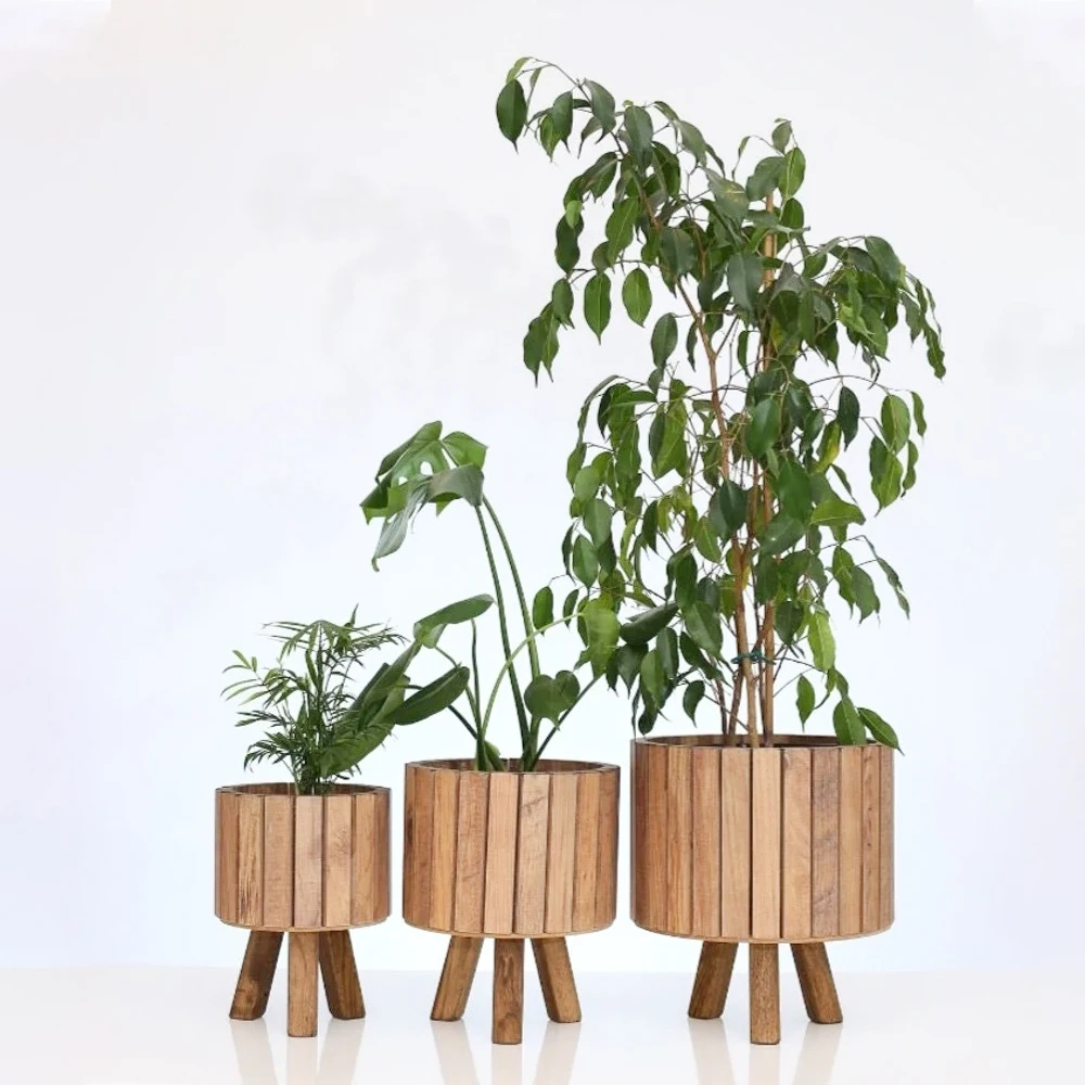 wooden flower pots/Teak wood plant pot/ Handmade Planter Plant stand with pot. Made of oak and ash wood. Mid century modern