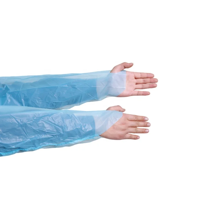 Wholesale disposable waterproof Cpe isolation robe with thumb sleeve blood splatter long apron sleeved clothes with thumb mouth