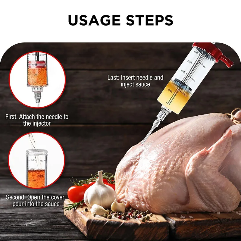 30ml Plastic Turkey Injector High Pressure Marinade Injector Brine Syringe Meat Machine With Stainless Steel Needle