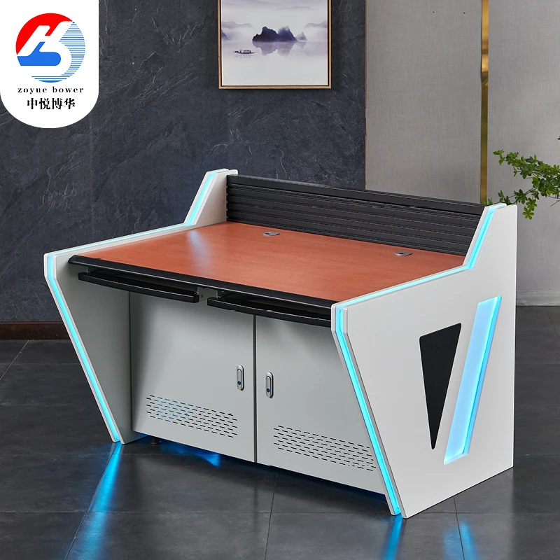 hot sale Monitoring Console Desk with Acrylic light strip for monitoring room  three person seat shining and elegant