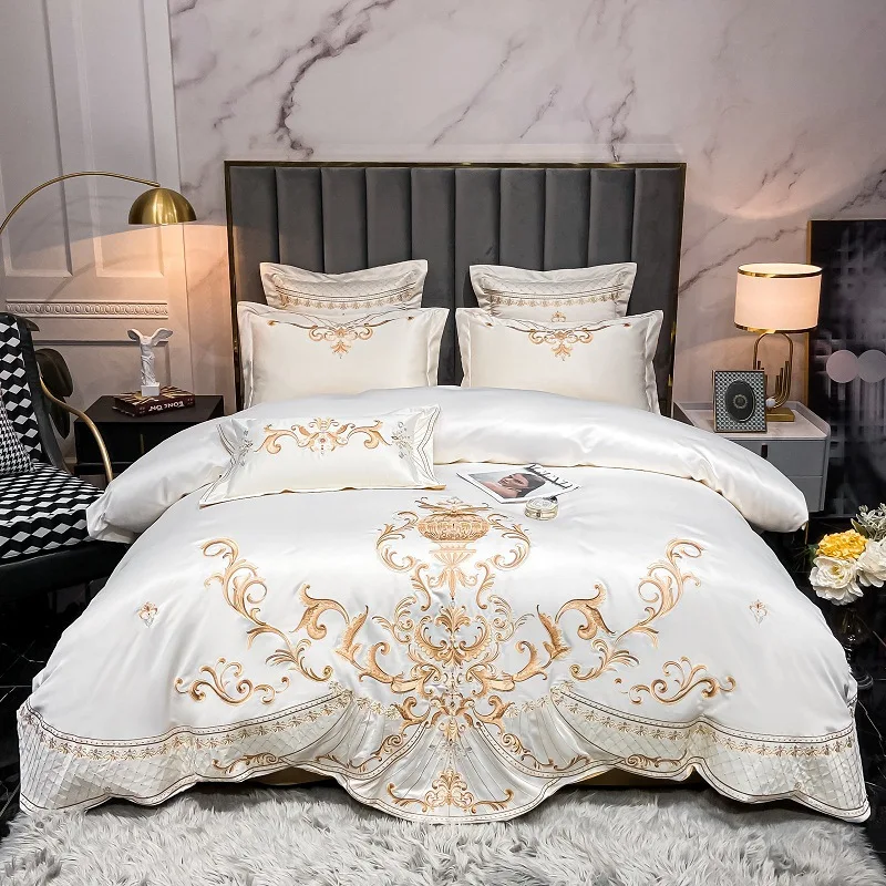 European-style High-grade Embroidered Satin Tencel Four-piece Set Pure Cotton Bed Sheet Quilt Cover Wedding Bedding