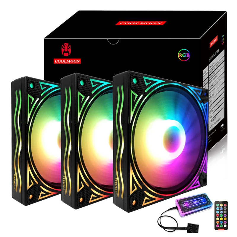
 Кулер Coolmoon Billow 120 мм RGB с пультом ДУ, 3 вентилятора + 1 контроллер  