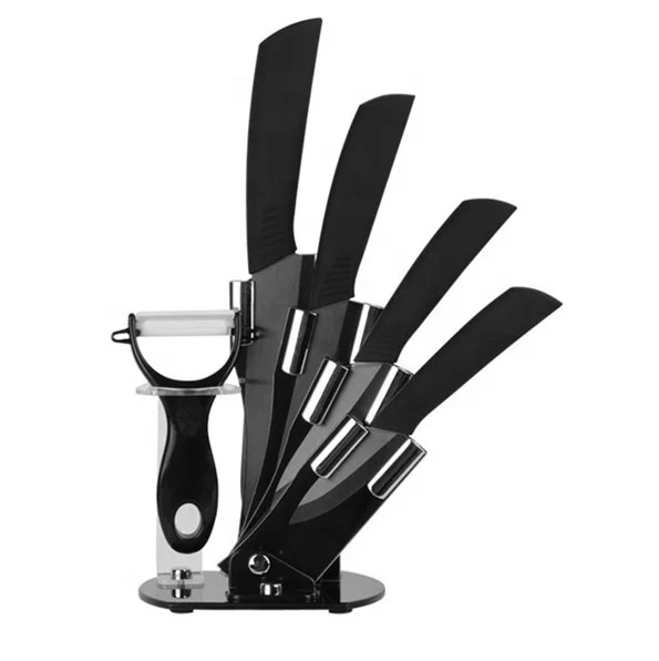 Customization Black Color Ceramic Knife Set 6 Pieces Knives with Acrylic Holder