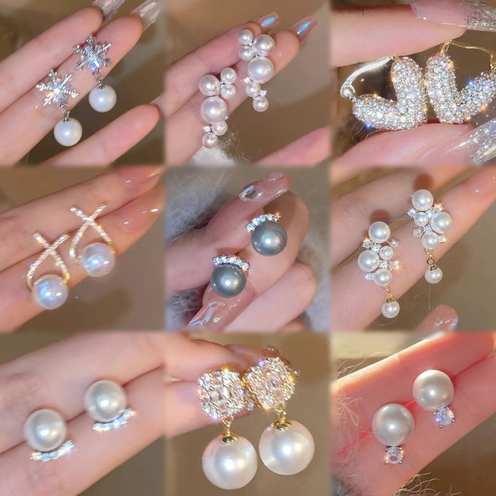 Korean Fashion Gold Heart Zircon Irregular Pearl Huggie Hoop Drop Earrings Women S925 Silver Needle Stud Earrings For Women Gift