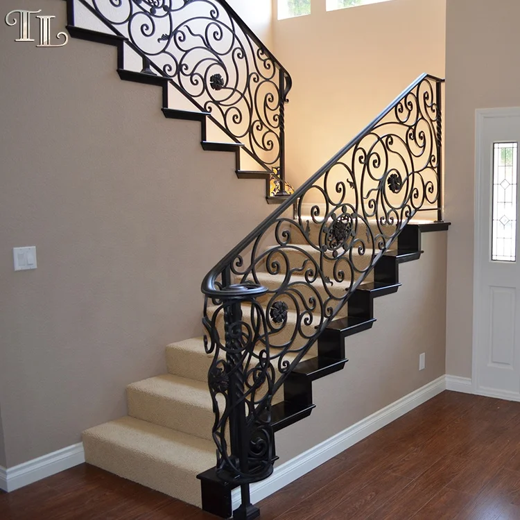Indoor staircase balustrade luxury cast iron handrail modern wrought iron stair railing