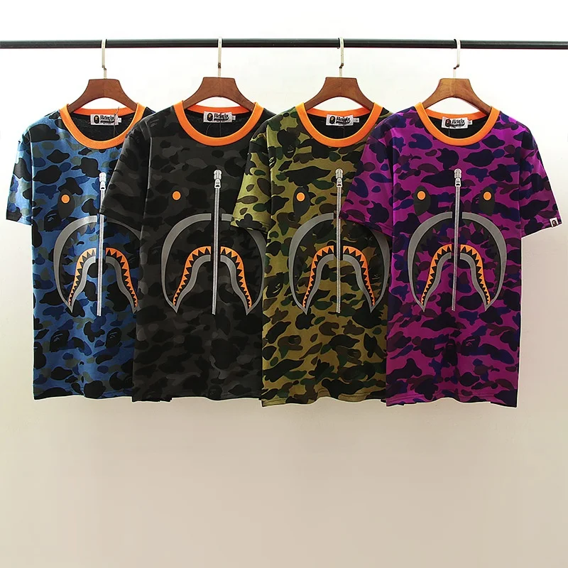 High Quality Men Hip Hop Shark Printed Cotton Bape T Shirts For Men