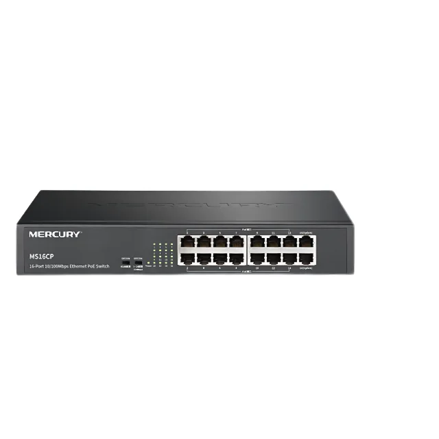 ForMercury MS16CP 100M 16 port poe switch 2 RJ45 ports network switches battery powered support ethernet hub