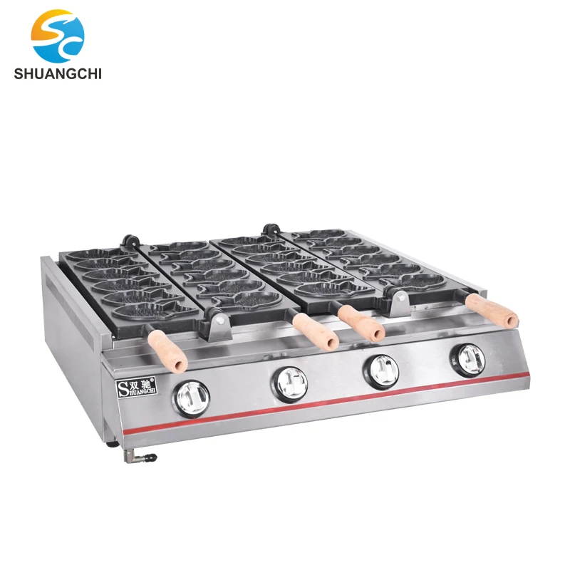 12 Pieces Commercial Taiyaki Fish Shape Waffles Cake Maker Machine gas open mouth fish cake machine
