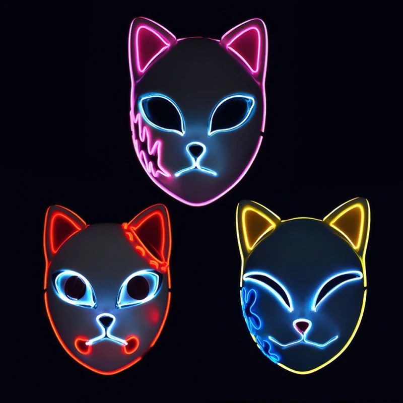 Glowing In The Dark Masks Fox Cosplay Glitter Bling Face Cartoon Animal Head Halloween Led Party Glowing Mask
