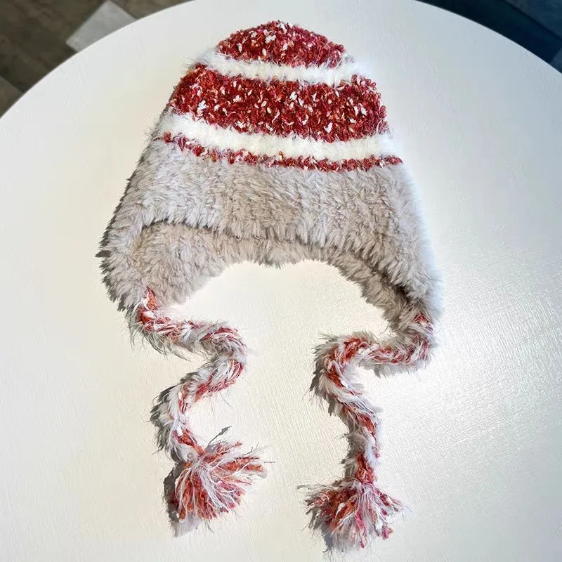 Autumn and Winter Striped Spliced Woolen Hat Wool and Thick Warm Ear-Protection Headband Lei Feng Knitted Hat