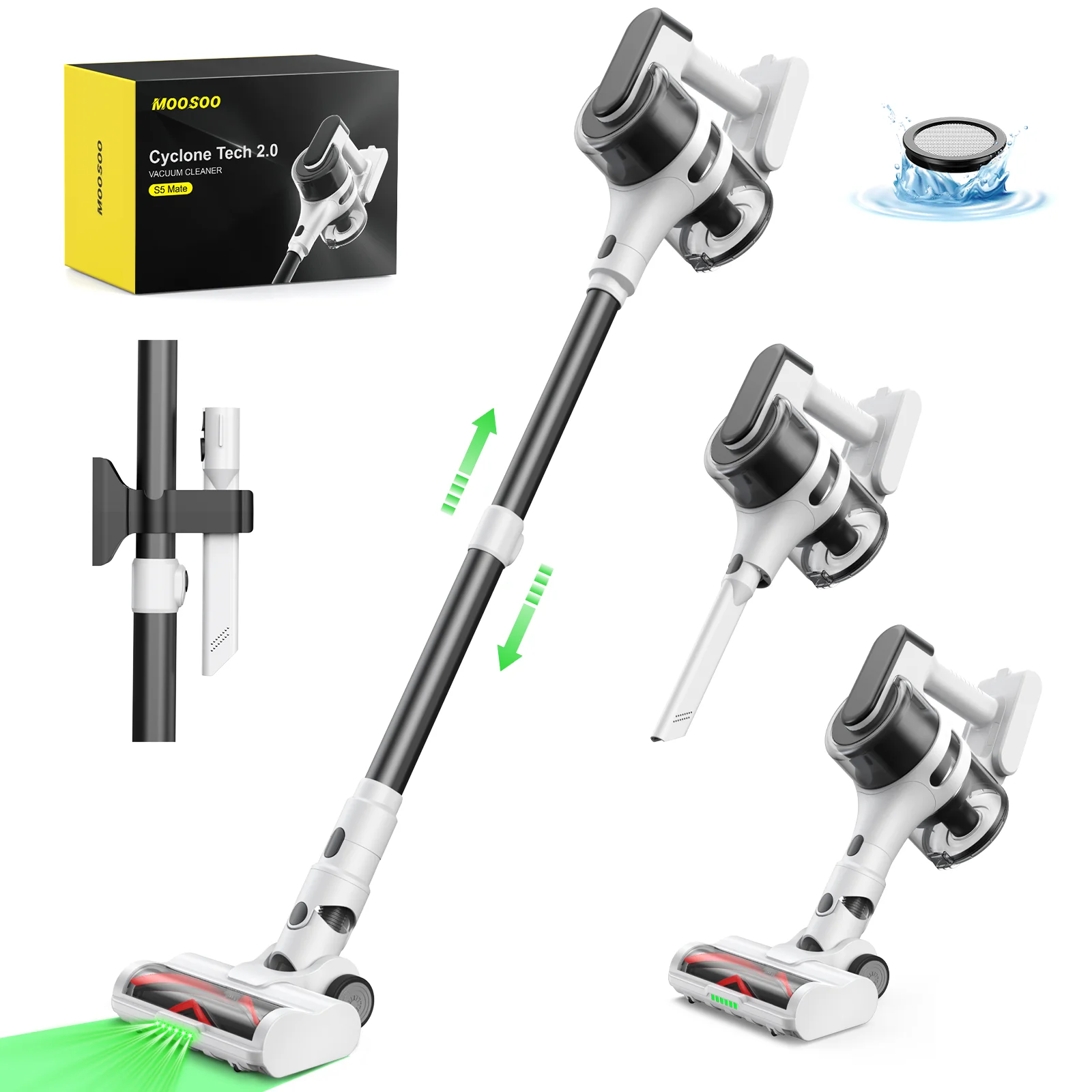 Moosoo S5Mate Cordless Vacuum Cleaner Stick Handy Stick Vacuum Cleaner Prettycare Cordless Vacuum Cleaner, 6 In 1 Stick Vac