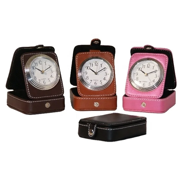 LG-2031 leather handmade gift 12 Hours Display Pu Leather  cover gift Travel analog desk alarm clock
