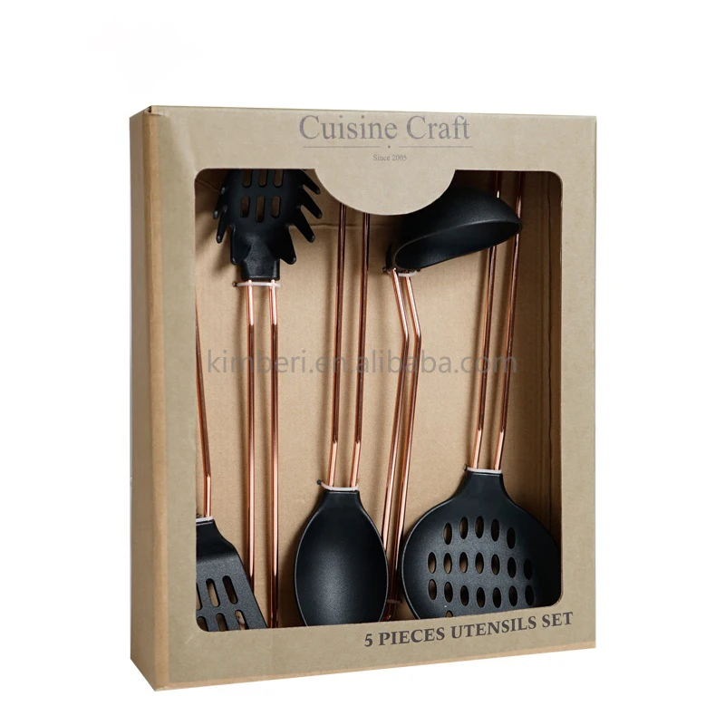 Оптовая продажа, набор кухонных принадлежностей из 5 предметов, набор кухонной утвари из нейлона с проволочной ручкой