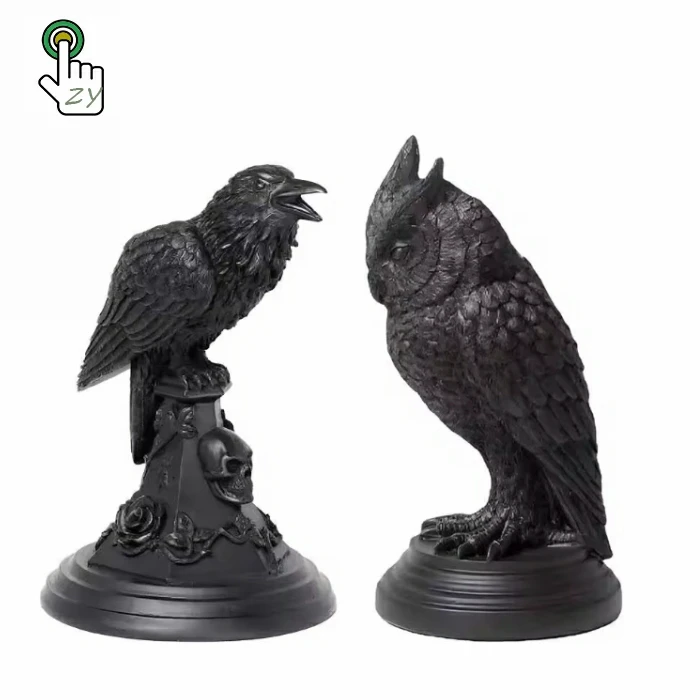 New Halloween Products in Animal Resin Home Furnishing Black Owl Resin Candlestick Resin Black Raven Tealight Candle Holder