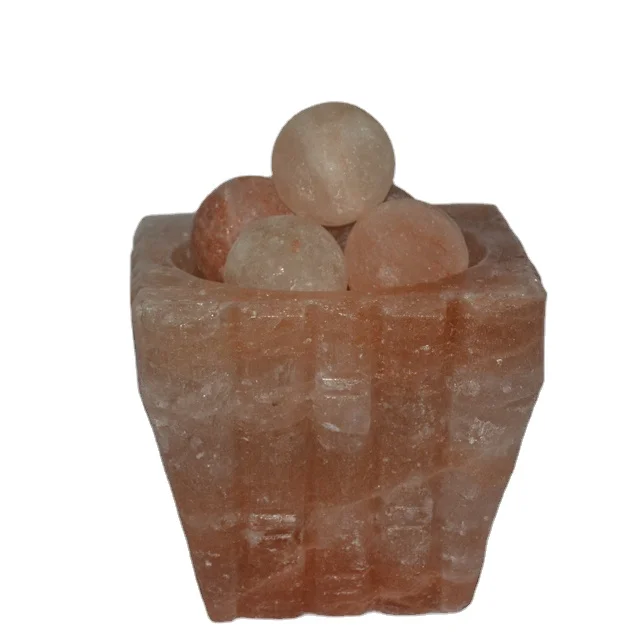 
Himalayan Salt Cutting Design Bowl with Salt Balls For Home Decor For Get Health Benefits of Pink Salt 