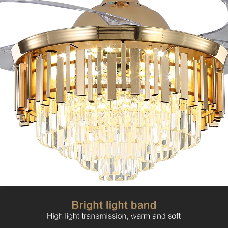 OEM Foldable Chandelier Ceiling Fans With LED Light 42 Inch Invisible Blade