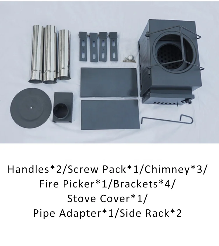 Smokeless charcoal stove cooking outdoor sauna stove ice fishing keep warm coal wood burning stove with long pipe for tent
