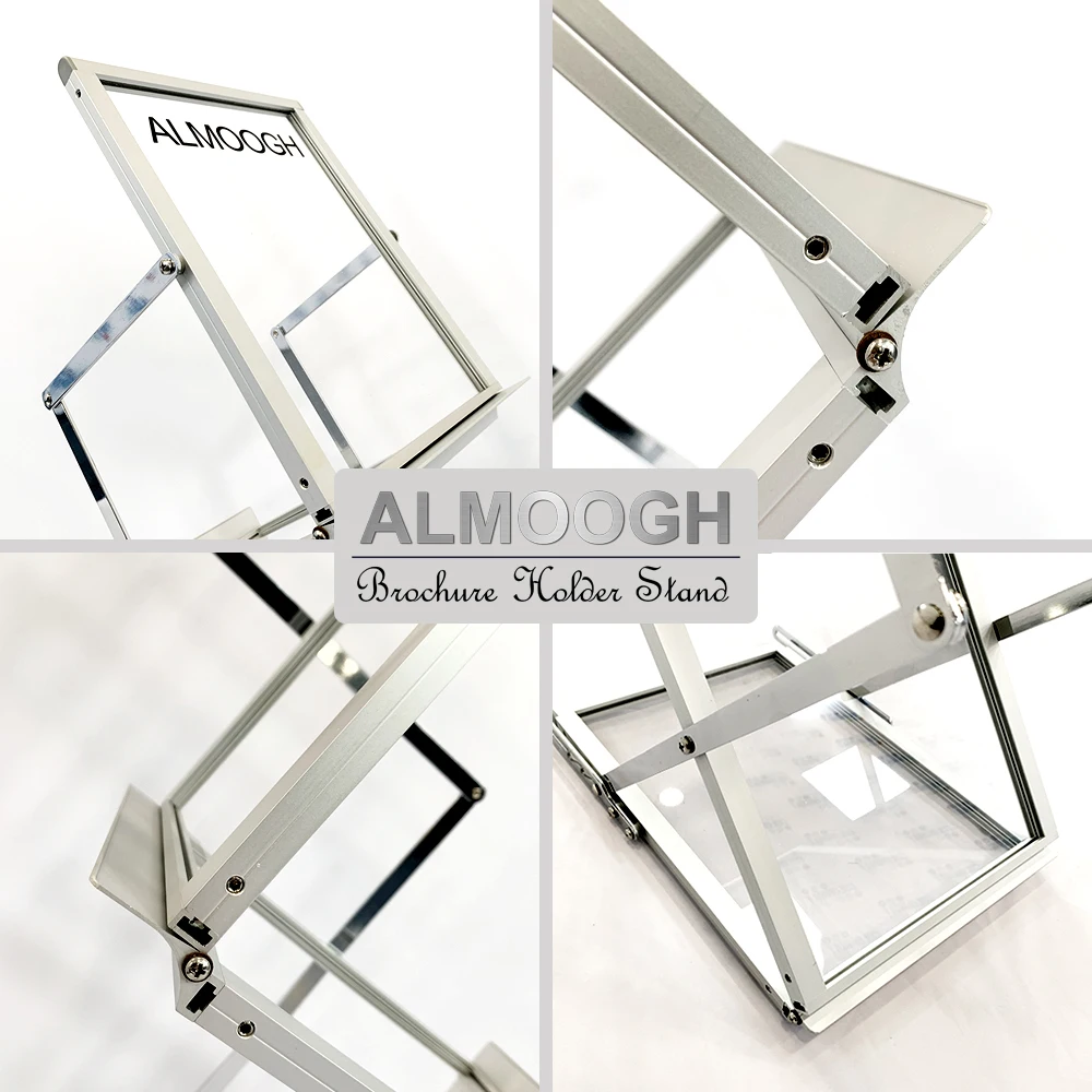 Almoogh Promotion Aluminum Frame Folding Catalog Holder Exhibition Display Brochure Stand  Portable Brochure Holder Stand