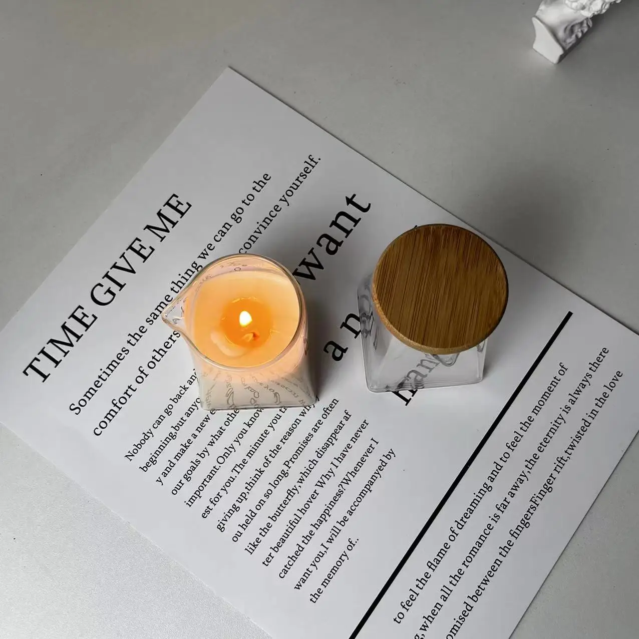 Custom Mini 4oz Clear Unique Trapezoid Empty body oil Balm glass candle containers massage candle jar with spout and lid