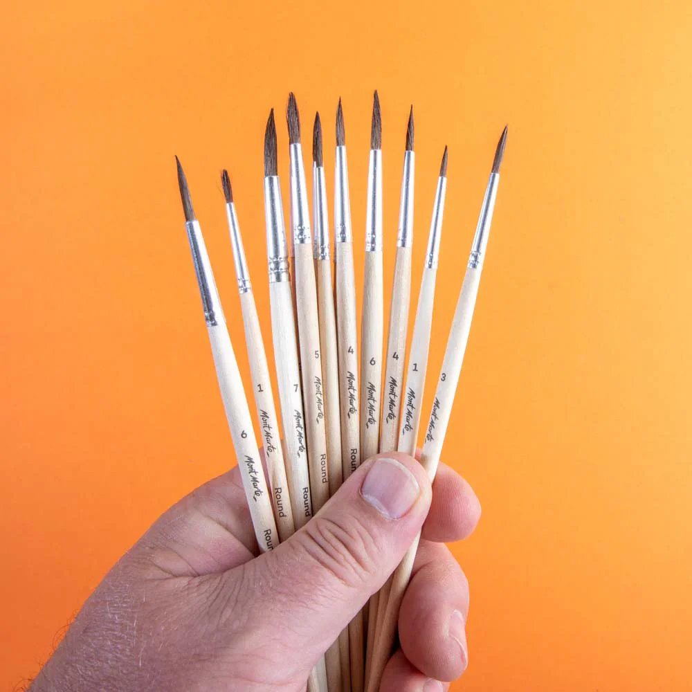 Mont Marte Natural Hair Round Brush Set 13pc artist paint brushes set