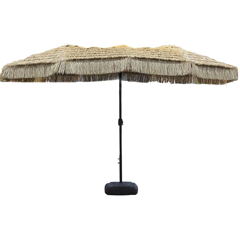 18m Straw Umbrellas Parasols pp Straw Sun,shade Beach Umbrellas Wood Grain Tiki Umbrellas with Tilt/