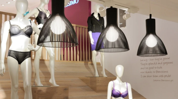 Fashion Lingerie Shop Interior Design Lingerie Display Fixture Decoration Custom Bra Store Metal Floor Stand