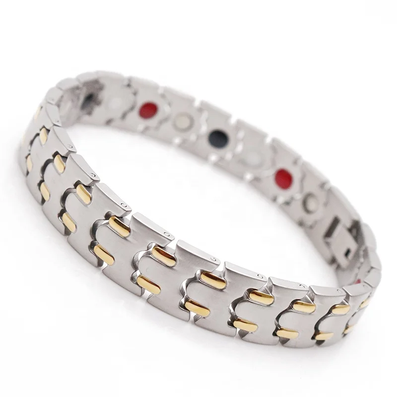 High quality men silver gold stainless steel 4 in 1 blood pressure neodymium magnetic bracelet