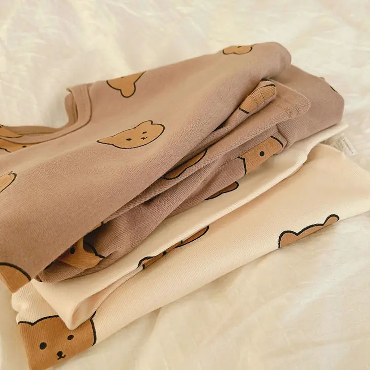 Organic Bamboo Toddler Pajamas Children Pajamas 2PCS Set Sustainable Cartoon Bear Printing Long Sleeve Baby Boy Girl Sleepwear