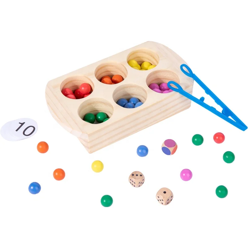 Montessori Games Preschool Educational Fine Motor Training Wooden Rainbow Clip Beads Color Classification Box Math Counting Toy