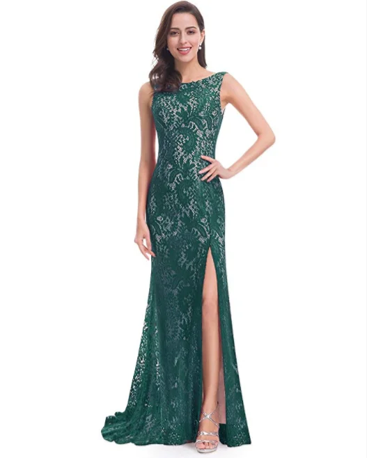 
High quality sleeveless long evening patterns of lace evening dress 